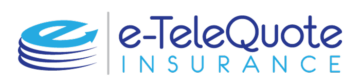 e-TeleQuote Insurance logo. There is a stylized "e" and the text "e-TeleQuote Insurance" in different shades of blue